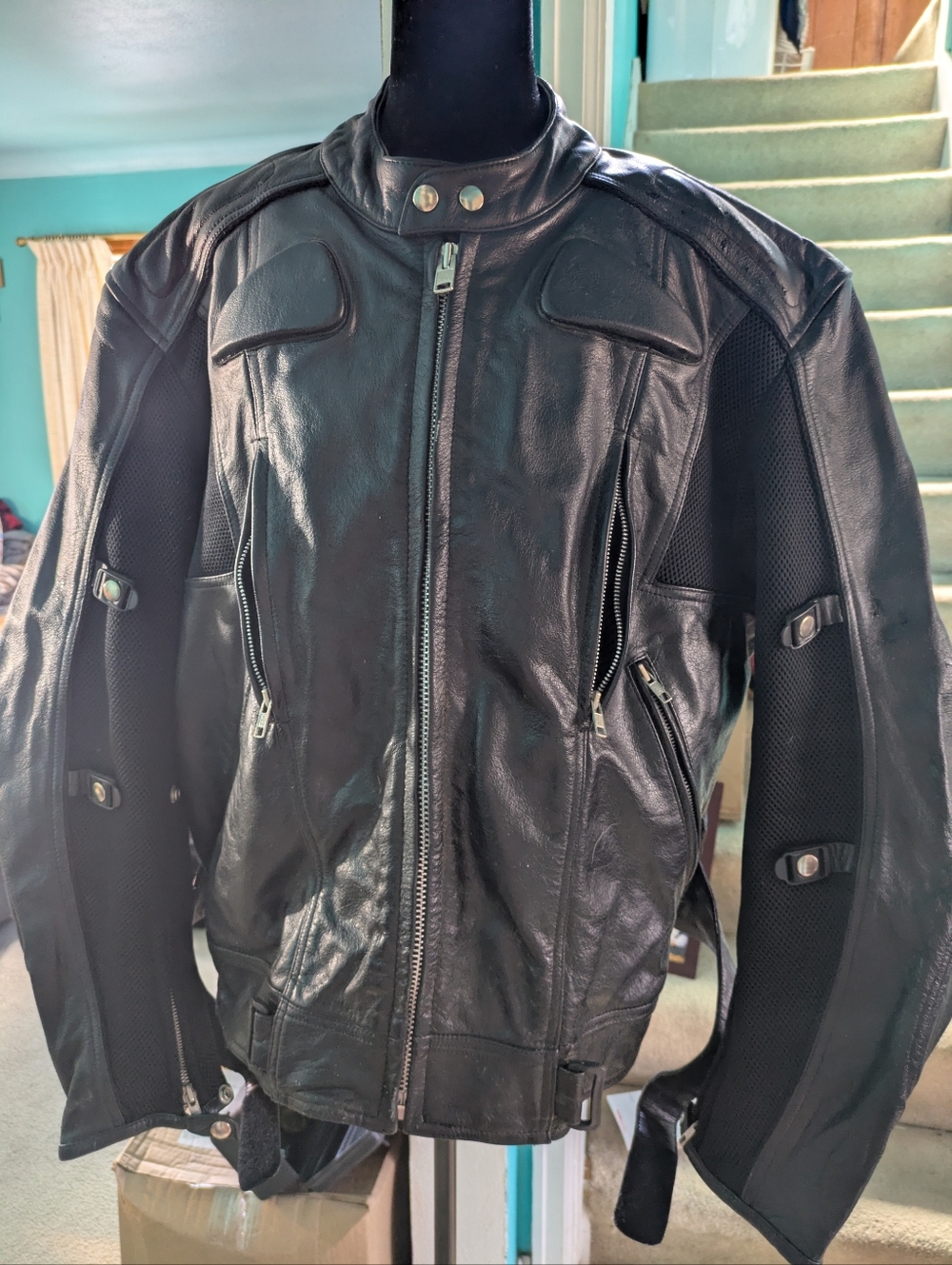 🔥 Pro-Grade Black Armored Leather Moto Jacket - Sleek & Heavy Duty